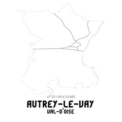 AUTREY-LE-VAY Val-d'Oise. Minimalistic street map with black and white lines.