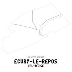 ECURY-LE-REPOS Val-d'Oise. Minimalistic street map with black and white lines.