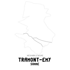 TRAMONT-EMY Somme. Minimalistic street map with black and white lines.