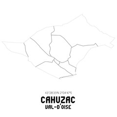 CAHUZAC Val-d'Oise. Minimalistic street map with black and white lines.