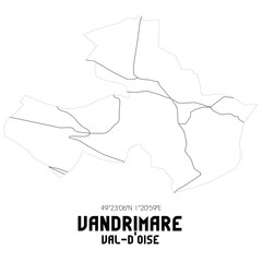 VANDRIMARE Val-d'Oise. Minimalistic street map with black and white lines.
