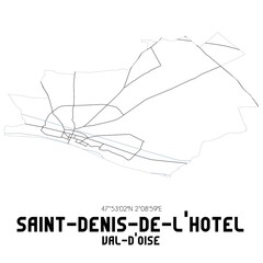 SAINT-DENIS-DE-L'HOTEL Val-d'Oise. Minimalistic street map with black and white lines.