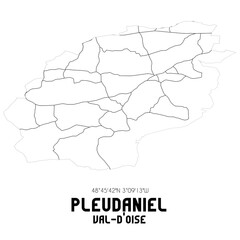 Fototapeta na wymiar PLEUDANIEL Val-d'Oise. Minimalistic street map with black and white lines.