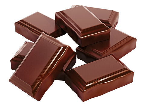 Brown chocolate tablet parts on transparent background