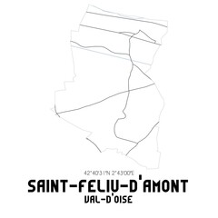 SAINT-FELIU-D'AMONT Val-d'Oise. Minimalistic street map with black and white lines.