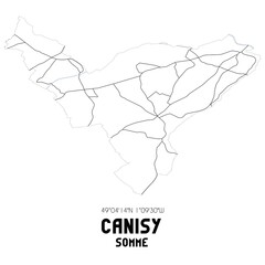 CANISY Somme. Minimalistic street map with black and white lines.