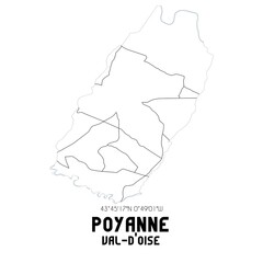 POYANNE Val-d'Oise. Minimalistic street map with black and white lines.