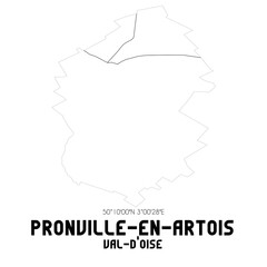 PRONVILLE-EN-ARTOIS Val-d'Oise. Minimalistic street map with black and white lines.