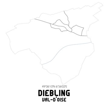 DIEBLING Val-d'Oise. Minimalistic street map with black and white lines.