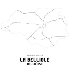 LA BELLIOLE Val-d'Oise. Minimalistic street map with black and white lines.