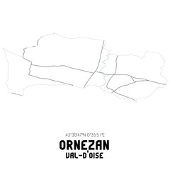 ORNEZAN Val-d'Oise. Minimalistic street map with black and white lines.