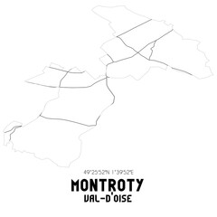 MONTROTY Val-d'Oise. Minimalistic street map with black and white lines.