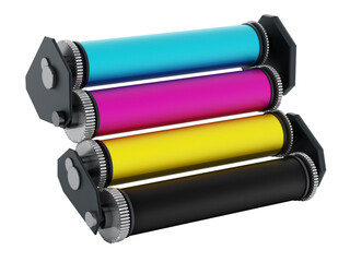 CMYK printing cylinders on transparent background