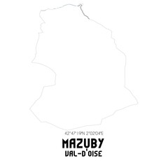 MAZUBY Val-d'Oise. Minimalistic street map with black and white lines.