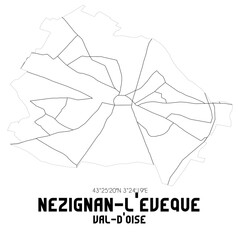 NEZIGNAN-L'EVEQUE Val-d'Oise. Minimalistic street map with black and white lines.