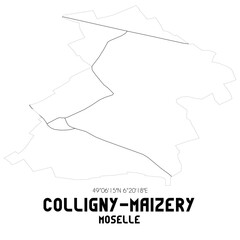 COLLIGNY-MAIZERY Moselle. Minimalistic street map with black and white lines.
