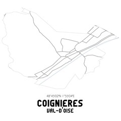 COIGNIERES Val-d'Oise. Minimalistic street map with black and white lines.