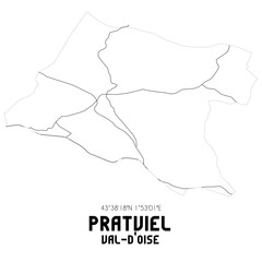 PRATVIEL Val-d'Oise. Minimalistic street map with black and white lines.