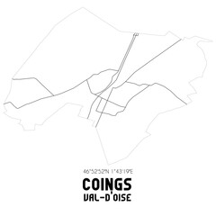 COINGS Val-d'Oise. Minimalistic street map with black and white lines.