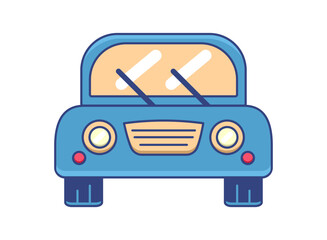 A blue car in a childish style. An isolated bright illustration with a contour. Vector illustration