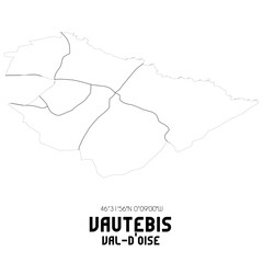 VAUTEBIS Val-d'Oise. Minimalistic street map with black and white lines.