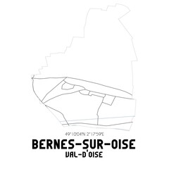 BERNES-SUR-OISE Val-d'Oise. Minimalistic street map with black and white lines.