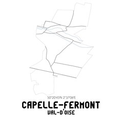 Fototapeta na wymiar CAPELLE-FERMONT Val-d'Oise. Minimalistic street map with black and white lines.