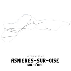 ASNIERES-SUR-OISE Val-d'Oise. Minimalistic street map with black and white lines.