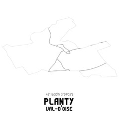 PLANTY Val-d'Oise. Minimalistic street map with black and white lines.