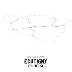 ECUTIGNY Val-d'Oise. Minimalistic street map with black and white lines.