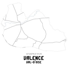 Obraz premium VALENCE Val-d'Oise. Minimalistic street map with black and white lines.