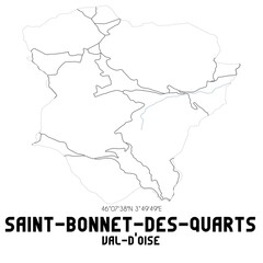 SAINT-BONNET-DES-QUARTS Val-d'Oise. Minimalistic street map with black and white lines.