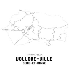VOLLORE-VILLE Seine-et-Marne. Minimalistic street map with black and white lines.