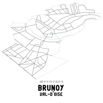 BRUNOY Val-d'Oise. Minimalistic street map with black and white lines.