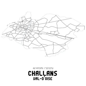 CHALLANS Val-d'Oise. Minimalistic street map with black and white lines.