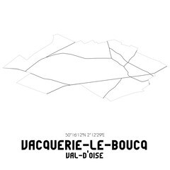 VACQUERIE-LE-BOUCQ Val-d'Oise. Minimalistic street map with black and white lines.