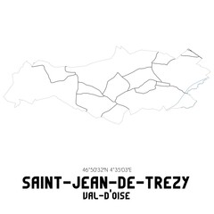 SAINT-JEAN-DE-TREZY Val-d'Oise. Minimalistic street map with black and white lines.