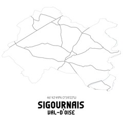 SIGOURNAIS Val-d'Oise. Minimalistic street map with black and white lines.