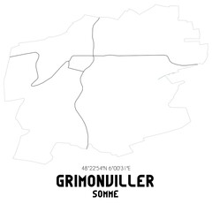 GRIMONVILLER Somme. Minimalistic street map with black and white lines.