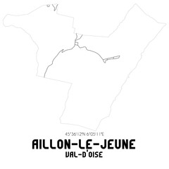 AILLON-LE-JEUNE Val-d'Oise. Minimalistic street map with black and white lines.