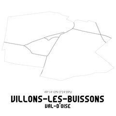 VILLONS-LES-BUISSONS Val-d'Oise. Minimalistic street map with black and white lines.