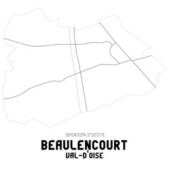 BEAULENCOURT Val-d'Oise. Minimalistic street map with black and white lines.