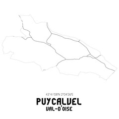 PUYCALVEL Val-d'Oise. Minimalistic street map with black and white lines.
