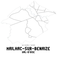 MAILHAC-SUR-BENAIZE Val-d'Oise. Minimalistic street map with black and white lines.