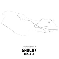 SAULNY Moselle. Minimalistic street map with black and white lines.