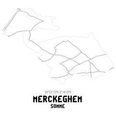 MERCKEGHEM Somme. Minimalistic street map with black and white lines.