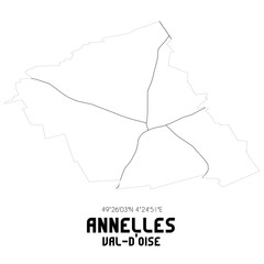 ANNELLES Val-d'Oise. Minimalistic street map with black and white lines.