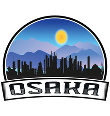 Osaka Japan Skyline Sunset Travel Souvenir Sticker Logo Badge Stamp Emblem Coat of Arms Vector Illustration EPS