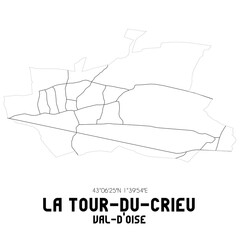 LA TOUR-DU-CRIEU Val-d'Oise. Minimalistic street map with black and white lines.