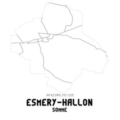 ESMERY-HALLON Somme. Minimalistic street map with black and white lines.